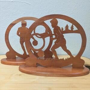 Handcrafted Wood Sports Silhouette Decor Set of 2 Soccer and Basketball